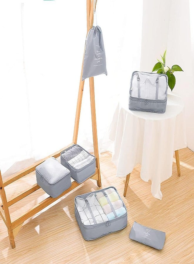 STESHWK 6 Set Luggage Organizer Packing Cube Bags with Compression Pouches Travel Clothing Sorting Storage Bags and Suitcase Large Luggage Compression Pouch with Shoe Bag (Grey) - Image 3